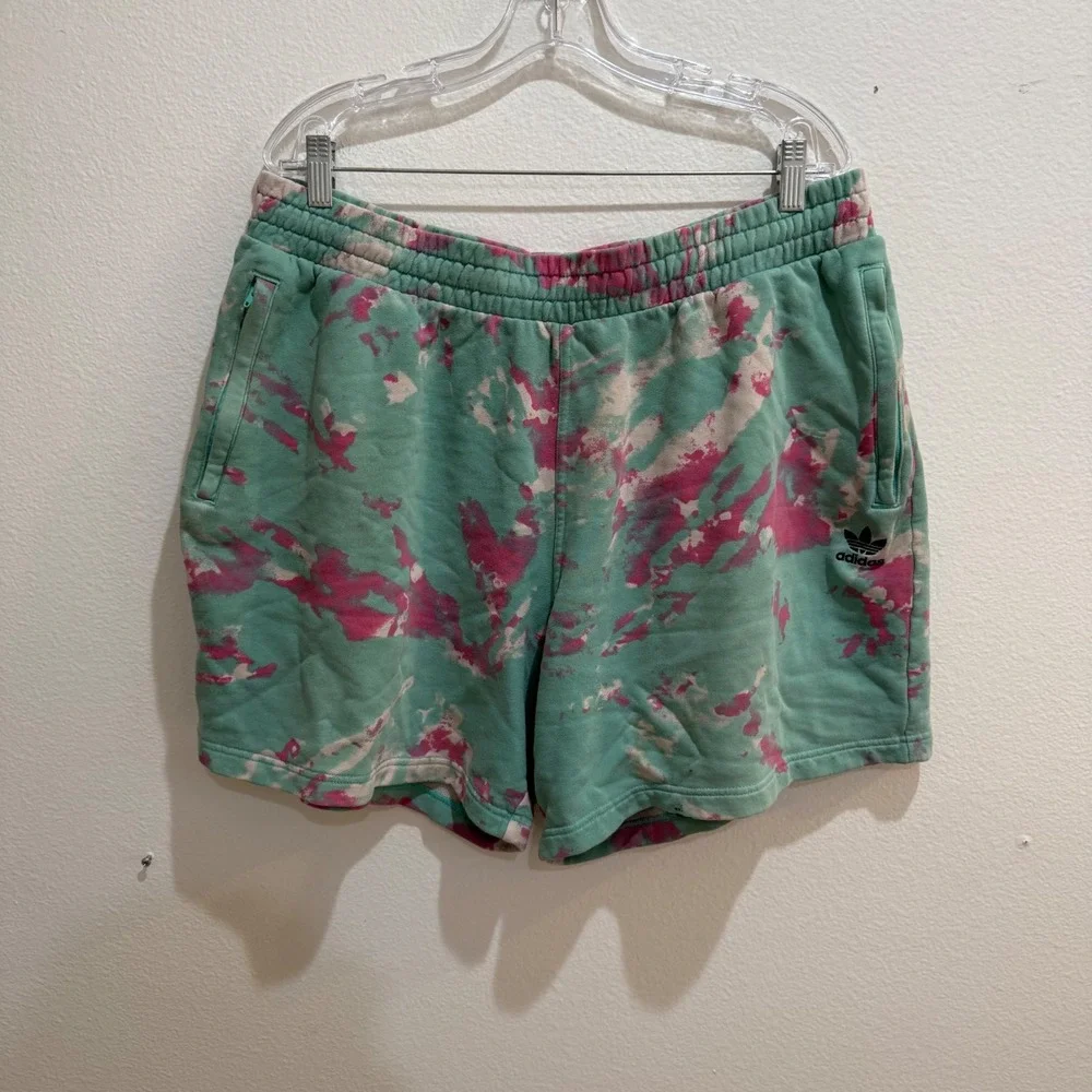 Adidas Originals Mens 2XL Teal Pink Tie Dye French Terry Zip Pocket Sweat Shorts